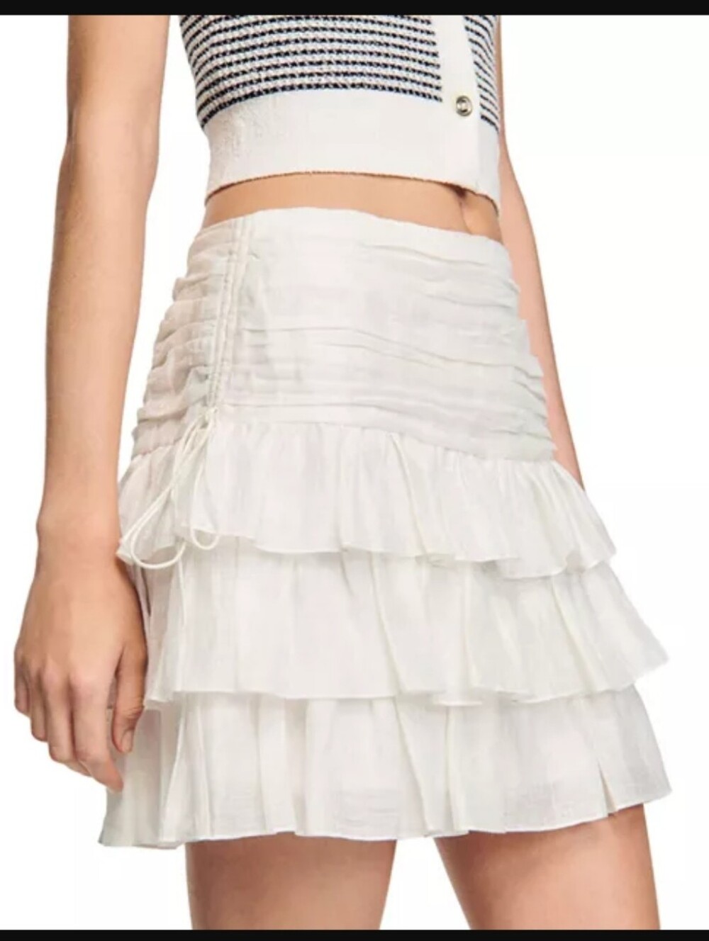 Sandro Short Ruffled Skirt Linen Blend 40